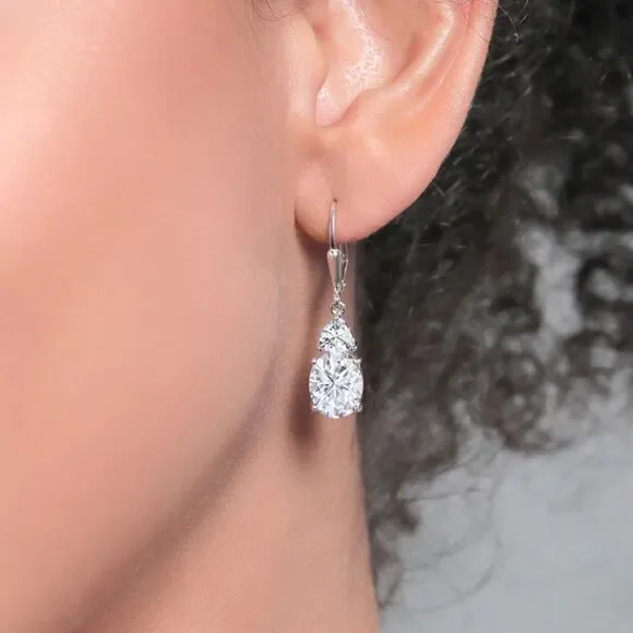 925 Sterling Silver with 6.94 Cttw White Moissanite Leverback Drop Earrings